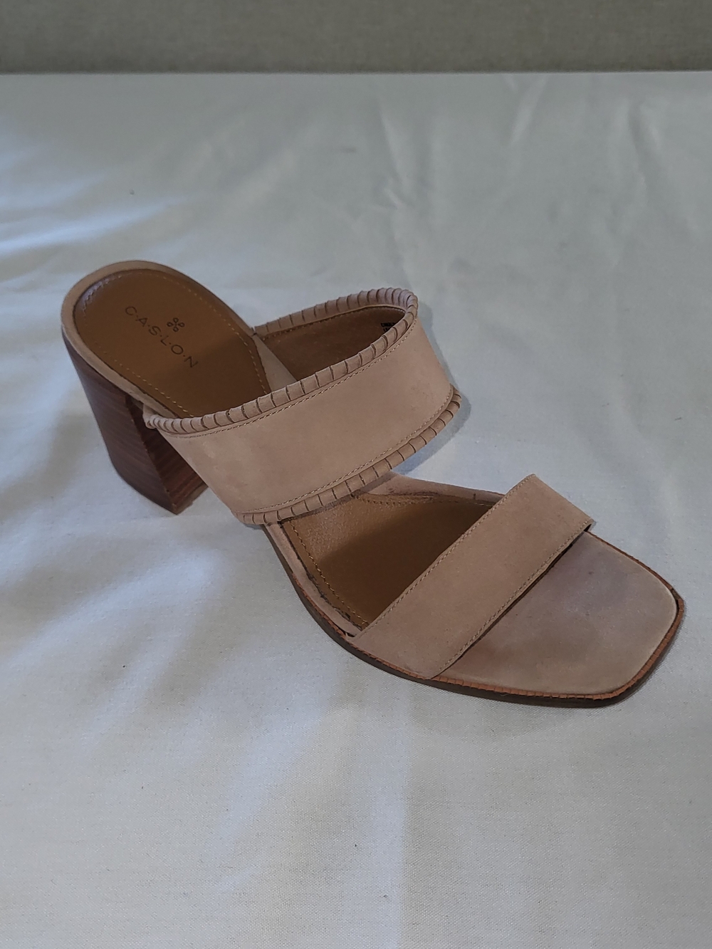 Leather Upper Caslon Beige Double-Strap Slide Mules